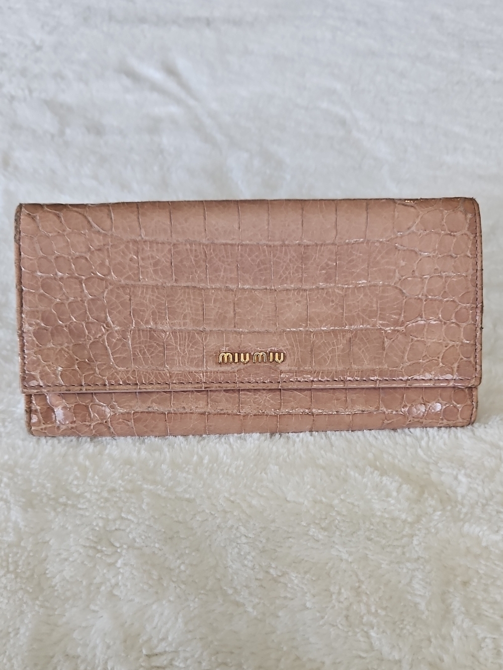 Miu Miu Croc-Embossed Leather Long Wallet in Taupe EUC